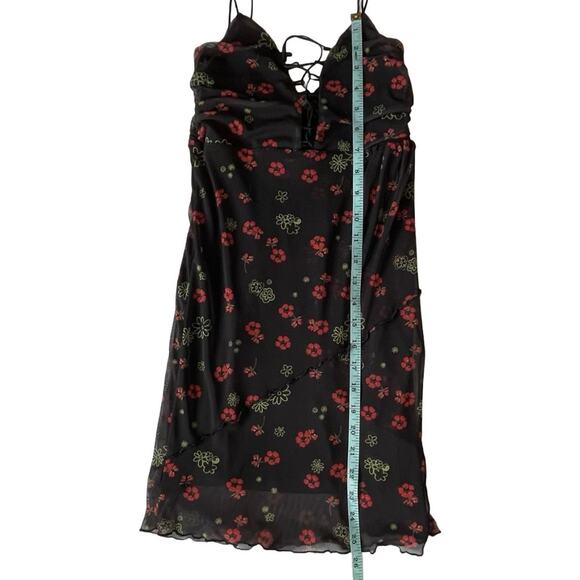 Urban Outfitters Black Floral Lace-Up Slip Dress (XS) - Picture 2 of 10